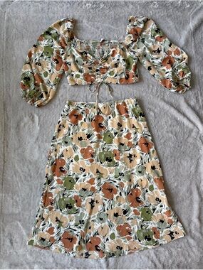 Lush Floral Two-Piece Skirt Set